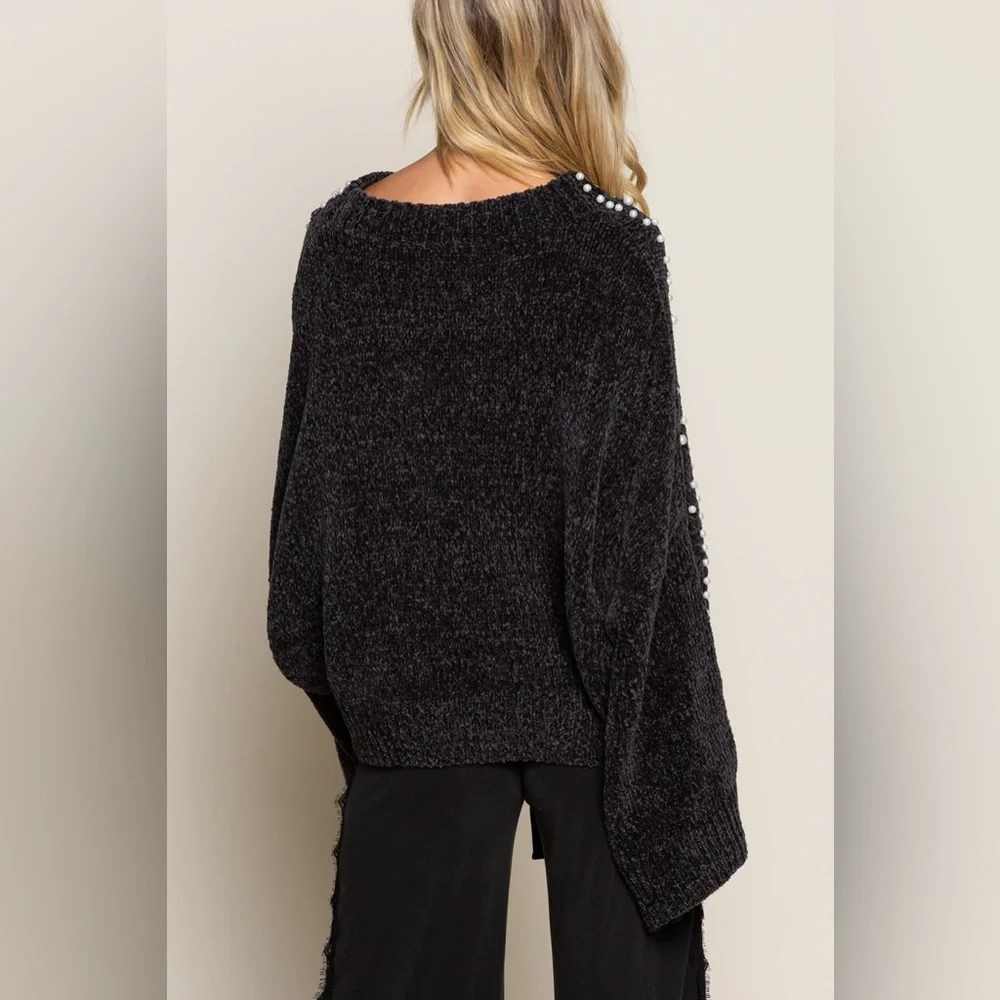 POL Black Pearl Embellished Chenille Sweater - S M L - Picture 5 of 6